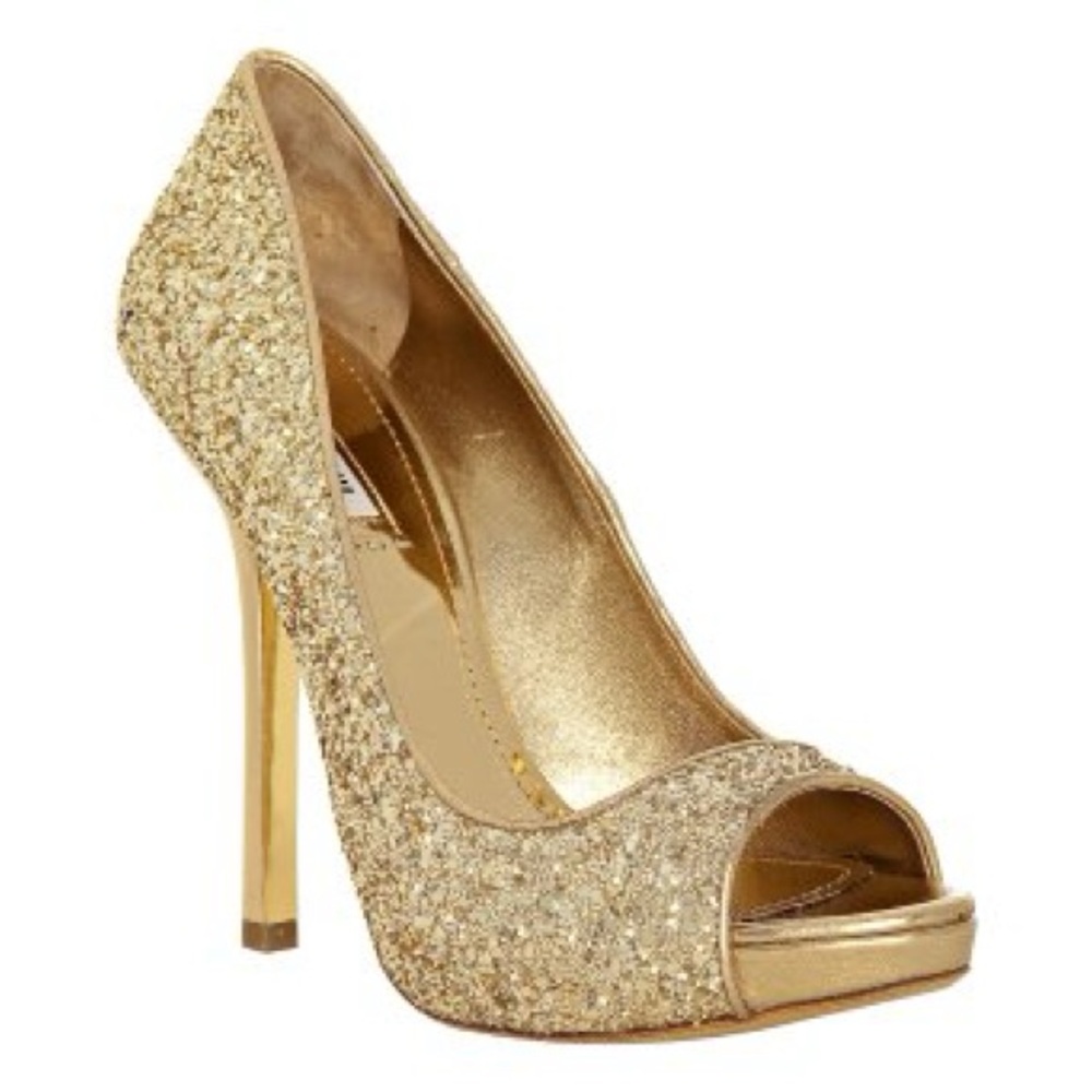 Authentic Miu Miu Gold Glitter Open-Toe Heels – Size 6.5